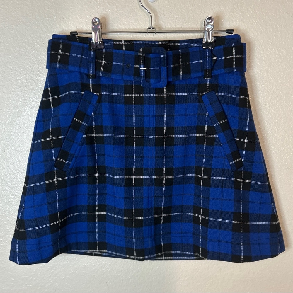 bp Nordstrom Plaid Belted Mini Skirt Small in Blue and Black